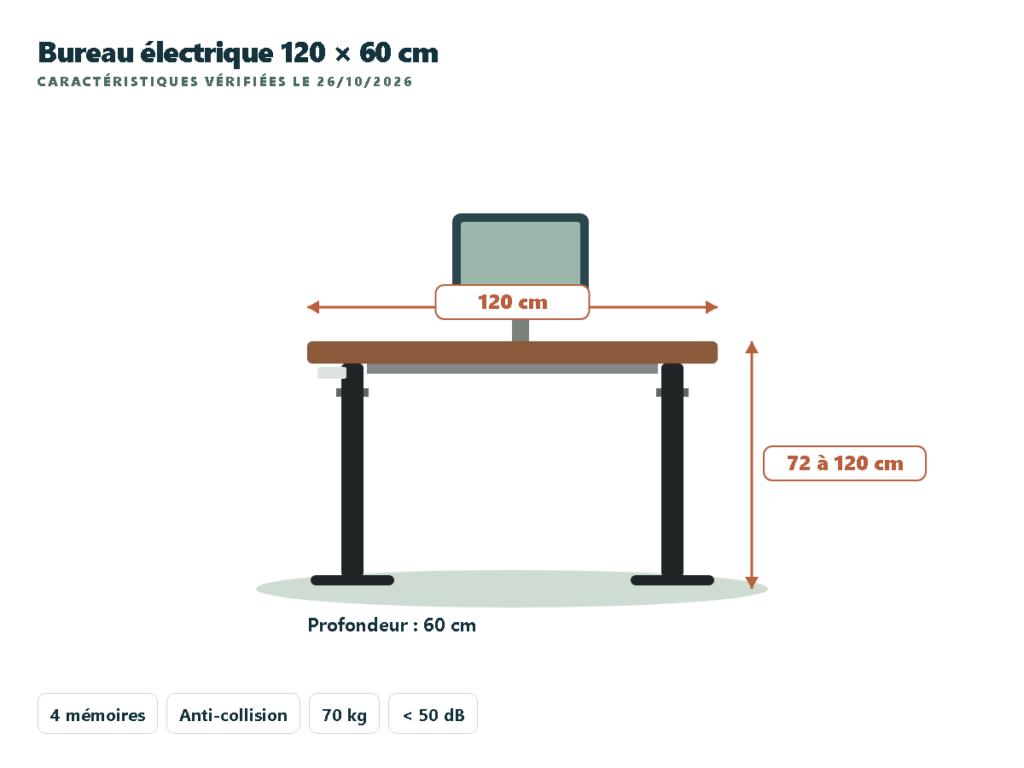 SONGMICS bureau assis-debout électrique 120 × 60 cm (LSD132K)