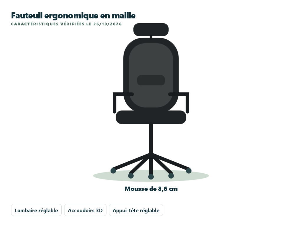 Ticova fauteuil de bureau ergonomique en maille avec accoudoirs 3D