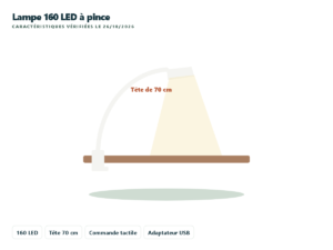 iFalarila lampe de bureau 160 LED avec pince et tête de 70 cm