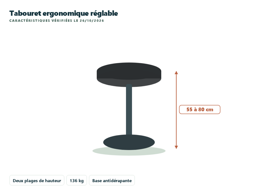 Backerz tabouret ergonomique réglable en hauteur